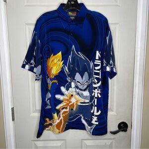 VINTAGE DRAGONBALL Z ANIME VEGETA ALL OVER BUTTON DOWN Sz M